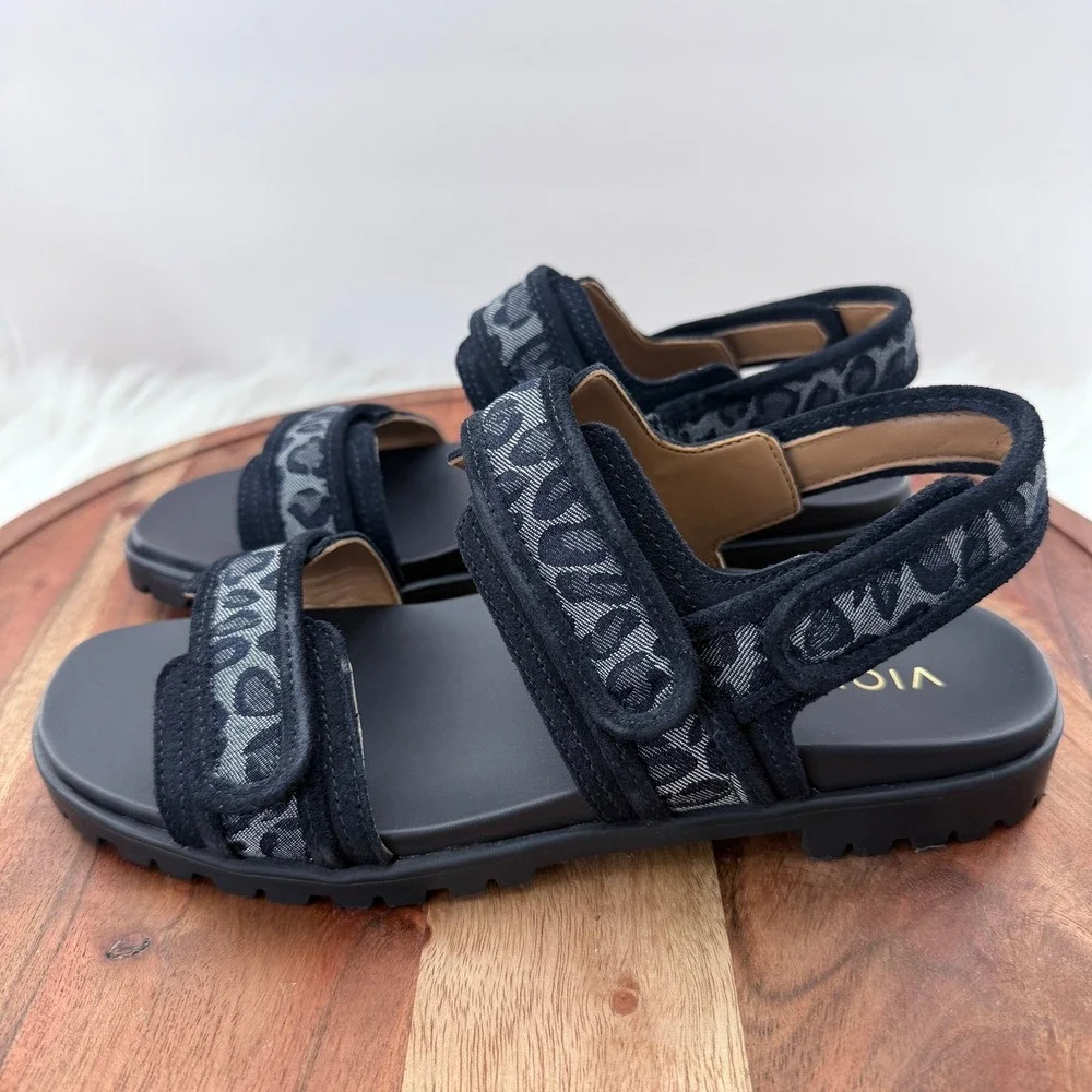 Vionic Cassidy Denim Multi Leopard Print Sandals Womens 8 Orthotic Comfort Blue - Picture 4 of 10